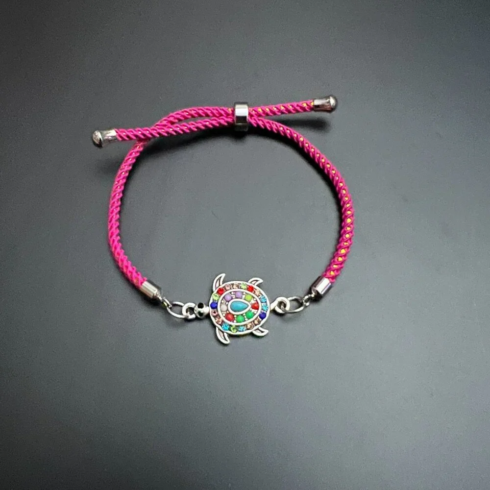 Designs by Forte Hot Pink Slide Cord Bracelet | Turtle Charm Tropical Boho - Picture 4 of 5